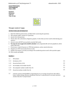 Gr 8 Edwardsmaths Test or Assignment  Whole numbers and Integers T1 2022 Eng