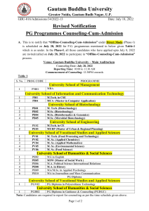 Revised Notification for PG Programmes Counseling-Cum-Admission 18.07.2022