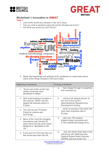 Innovation is Great student worksheets