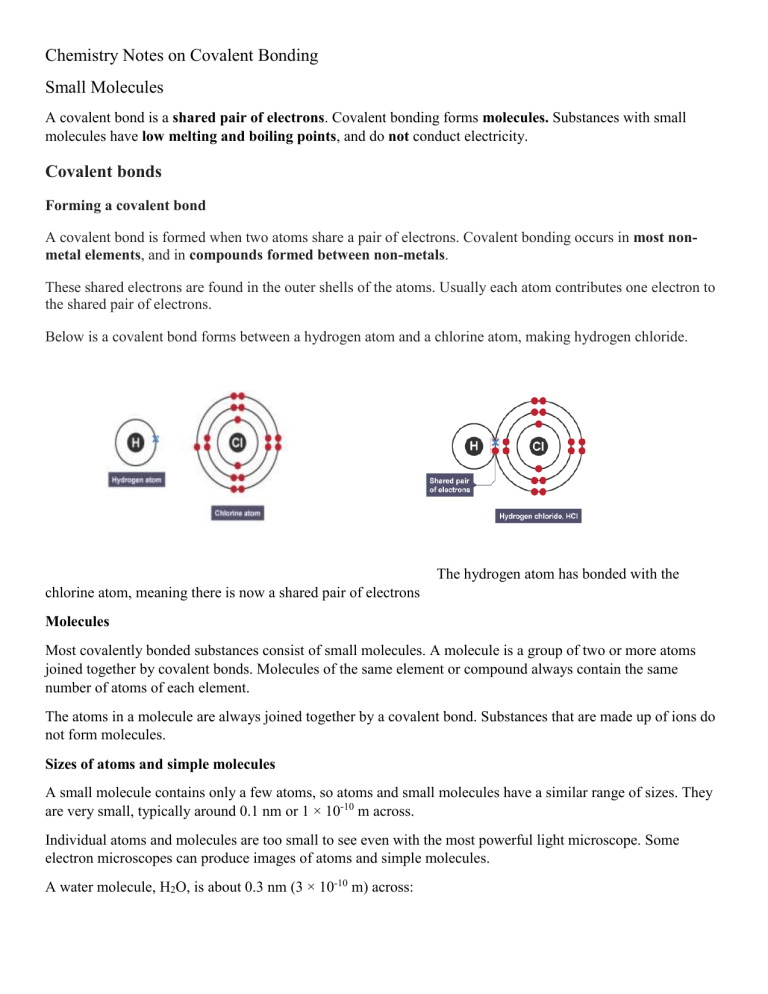 Chemistry Notes on Covalent Bonding