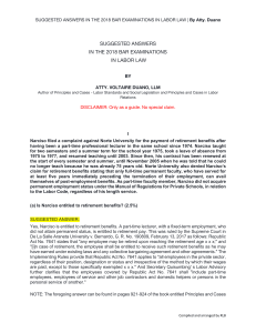 2018 Bar Exam Labor Law Suggested Answers by Atty. Duano