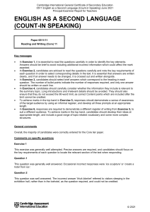 IGCSE ESL Examiner Report: Reading & Writing (Core) 2021