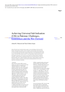 Achieving Universal Salt Iodisation (USI) in Pakistan  Challenges, Experiences and the Way Forward