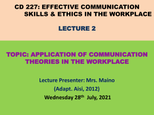 Lecture 2 (APPLICATION OF COMMUNICATION THEORIES IN THE WORKPLACE)