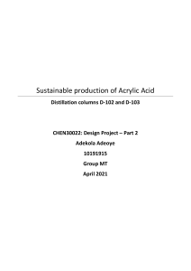 Individual design of distillation columns for acrylic acid production