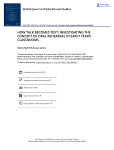 HOW TALK BECOMES TEXT INVESTIGATING THE CONCEPT OF ORAL REHEARSAL IN EARLY YEARS CLASSROOMS