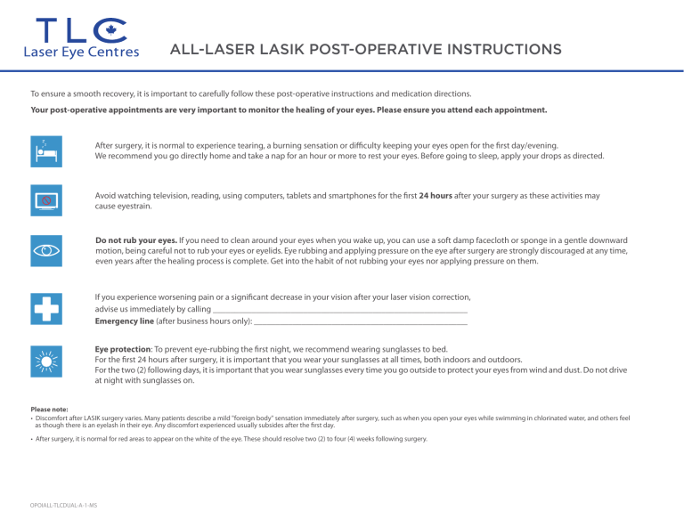 All Laser LASIK Post Op Instructions TLC Dual EN