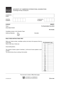 Cambridge Primary Checkpoint Science P1 Specimen 2012