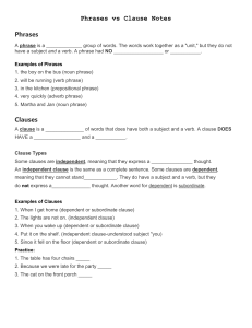 Phrases and Clauses Fill In Notes PDF