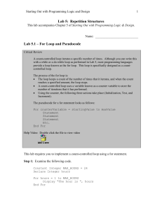 For Loops in Programming Logic & Design Lab