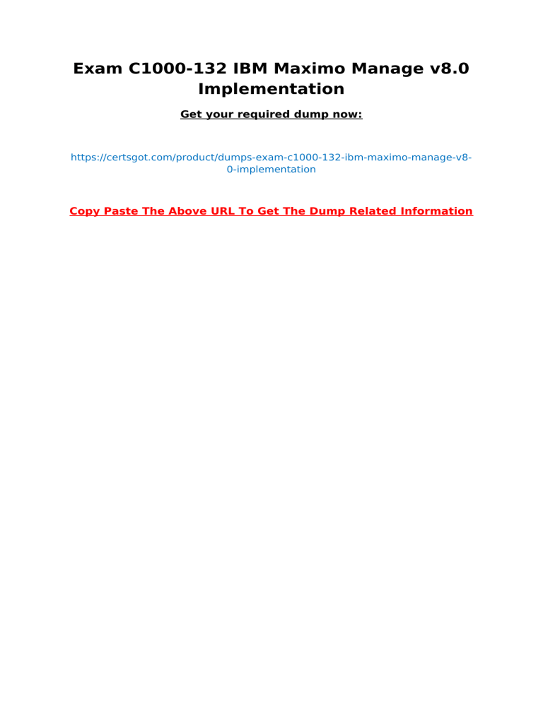 Exam C1000-132 IBM Maximo Manage v8.0 Implementation