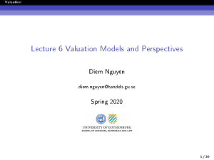 Valuation Models & Perspectives: Lecture 6