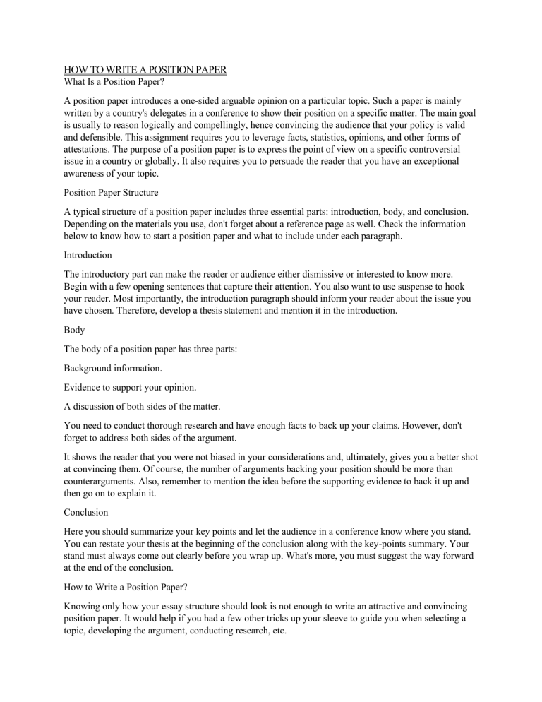 HOW TO WRITE A POSITION PAPER