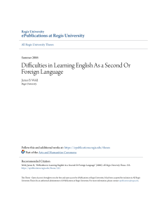 Difficulties in Learning English As a Second Or Foreign Language