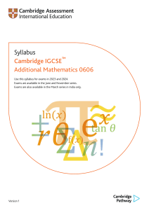 Cambridge IGCSE Additional Mathematics 0606 Syllabus