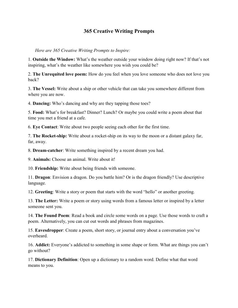 365 Creative Writing Prompts