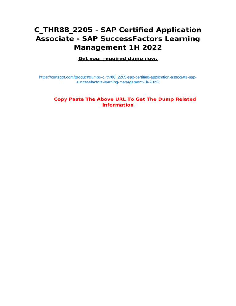 C THR88 2205 - SAP Certified Application Associate - SAP SuccessFactors  Learning Management 1H 2022