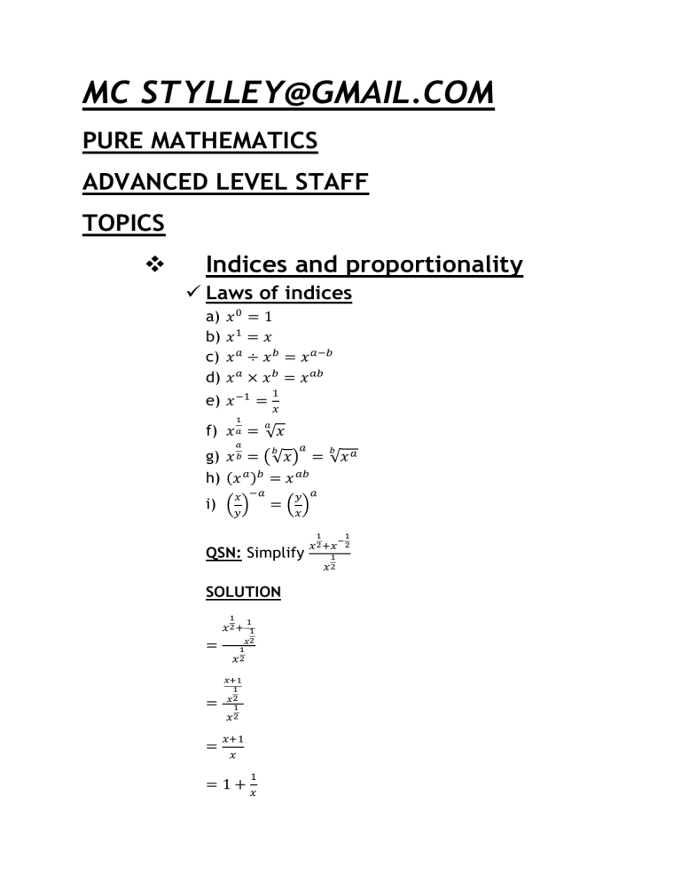 A LEVEL PURE MATHEMATICS 1