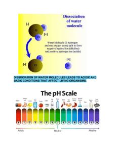 DISSOCIATION OF WATER MOLECULES LEADS TO ACIDIC AND BASIC CONDITIONS THAT AFFECT LIVING ORGANISMS