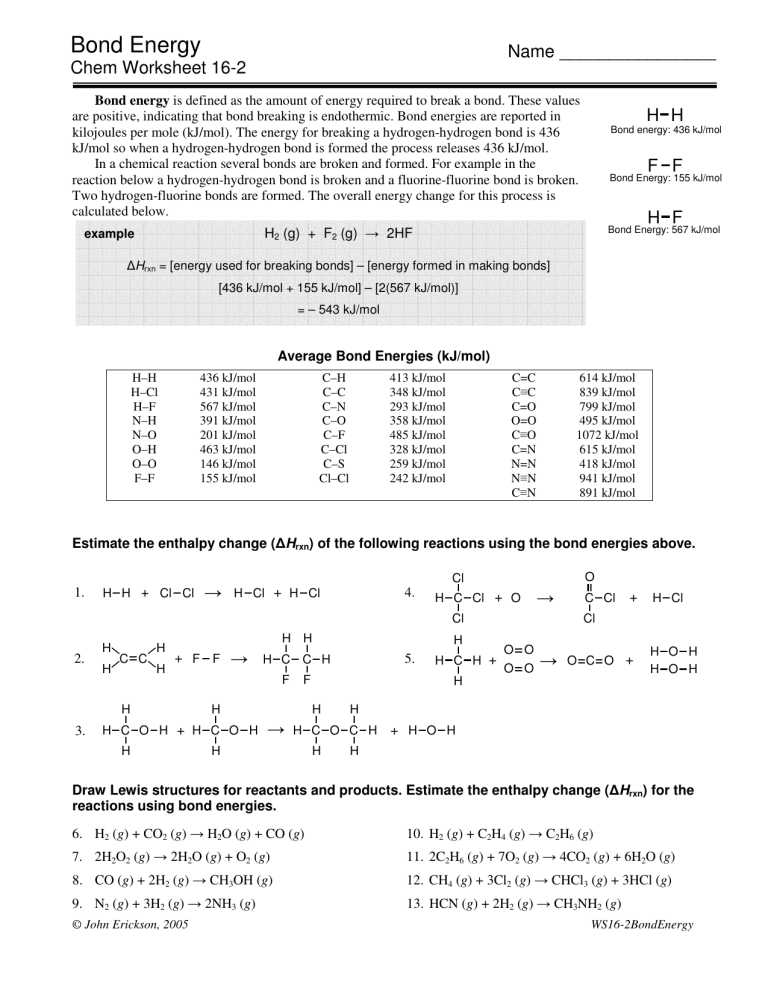 Bond Energy Practice Problems