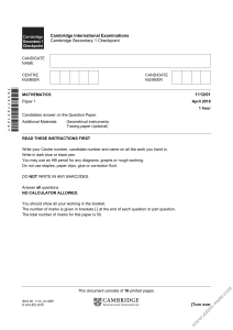 Maths paper 1 2018