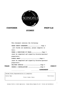 New Sonoma CUSTOMER PROFILE - SYDNEY
