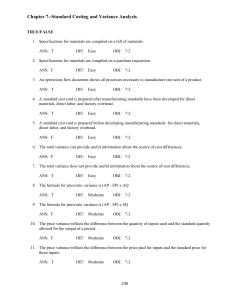 Standard Costing & Variance Analysis Test Questions