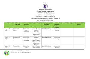 Technical Assistance Plan for Teachers, August 2022