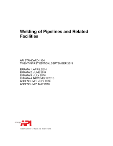 API STD 1104 Welding of Pipelines and Related Facilities- 2016