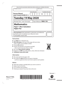 Mathematics May 2020 GCSE Practise Past Paper Questions 80 marks