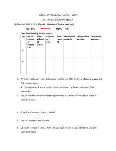 Rate of reaction exp worksheet