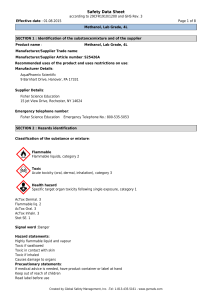 Methanol chemical data sheet