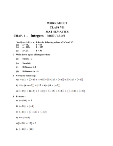 VII Maths Worksheet 2- Integers
