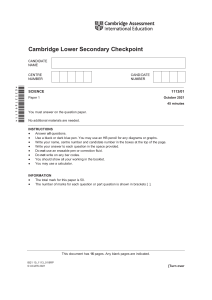 Cambridge Checkpoint Science Exam Paper 1 - October 2021