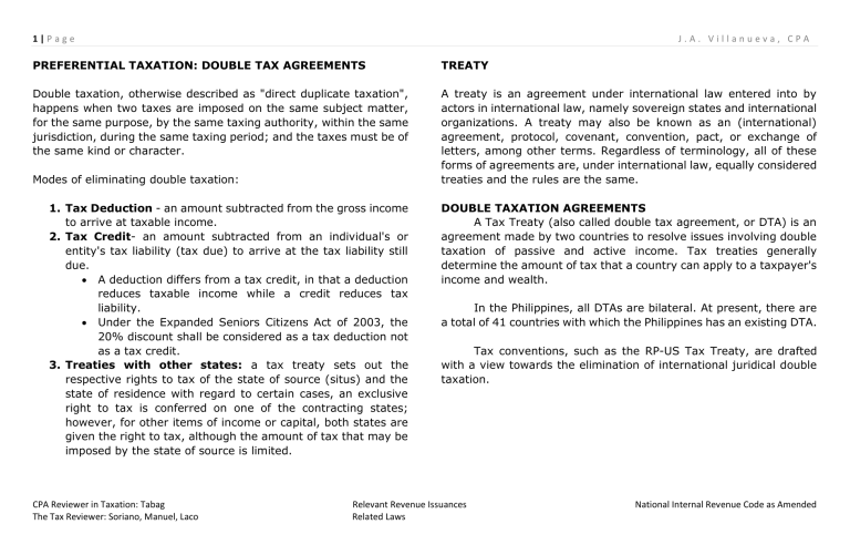 1 Double Tax Agreements