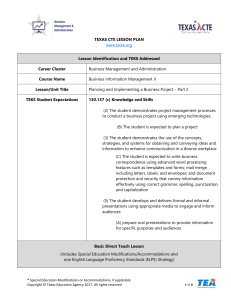 Lesson Plan Planning and Implementing a Business Project 0