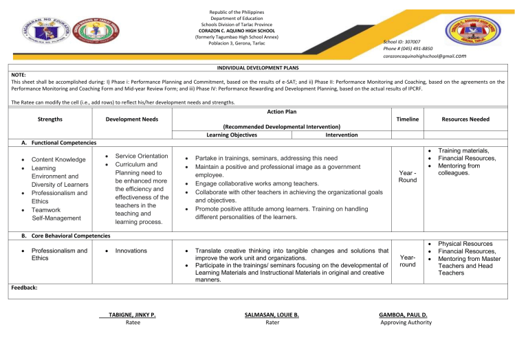 INDIVIDUAL DEVELOPMENT PLANS SY 2022 2023