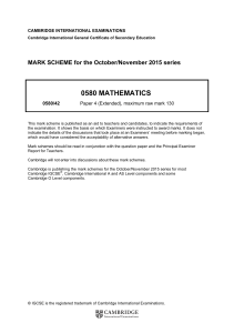 IGCSE Mathematics Mark Scheme 0580/42 Oct/Nov 2015