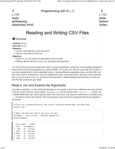 Programming with R  Reading and Writing CSV Files