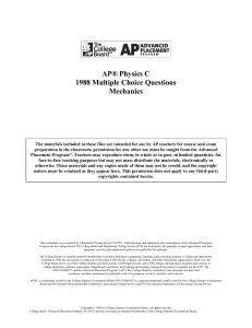 1988 AP Physics C Mechanics Exam MCQ Multiple Choice Questions with Answers Advanced Placement