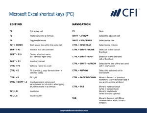 Excel Shortcuts PC