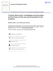Creative destruction knowledge economy policy and the future of the arts and humanities in the academy