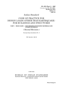 IS 875 Part 1: Dead Loads & Unit Weights for Building Design