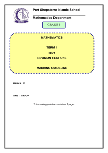 Gr 9 Term 1 2021 Revision Test Memo