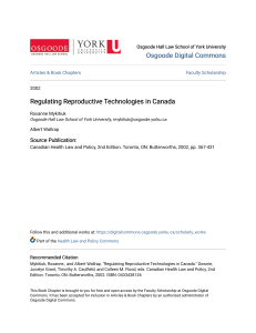 Regulating Reproductive Technologies in Canada (2002)