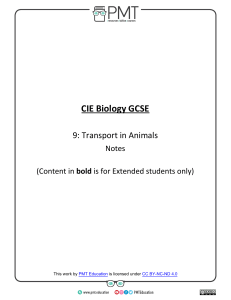 Summary Notes - Topic 9 Transport in Animals - CAIE Biology IGCSE