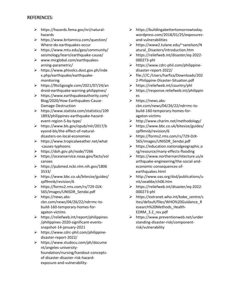 Natural Disaster References Natural Disaster References