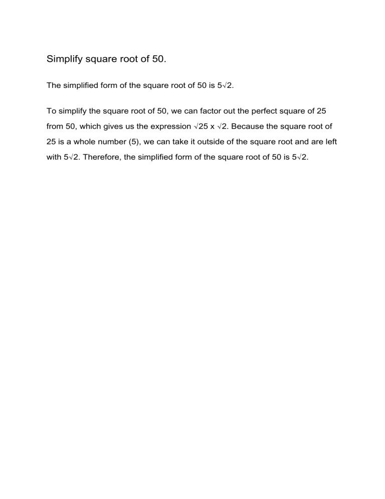 Simplify Square Root Of 50 
