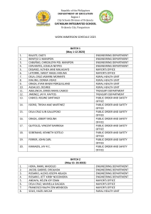 CATABLAN INTEGRATED SCHOOL WORK IMMERSION SCHEDULE 2023