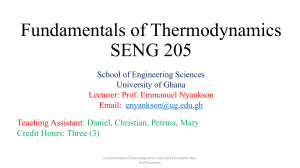 1st and 2nd Laws of Thermodynamics SENG 205 2022-2023